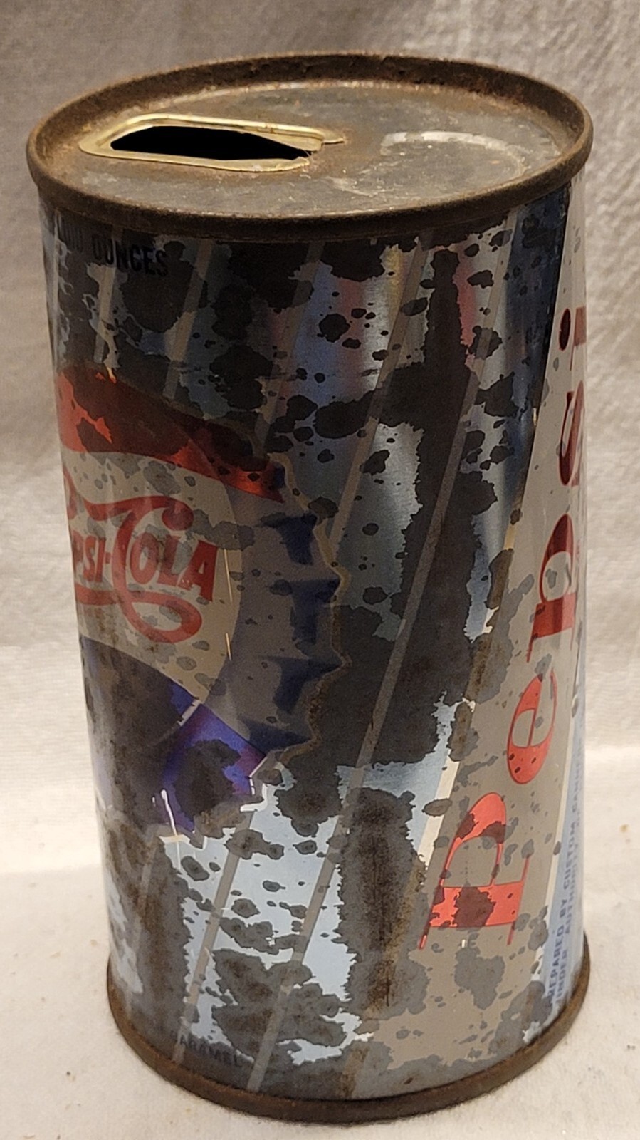 OLD PEPSI COLA CAN BLUE & WHITE STRIPED ODD RECTANGULAR PULL TAB STYLE EMPTY