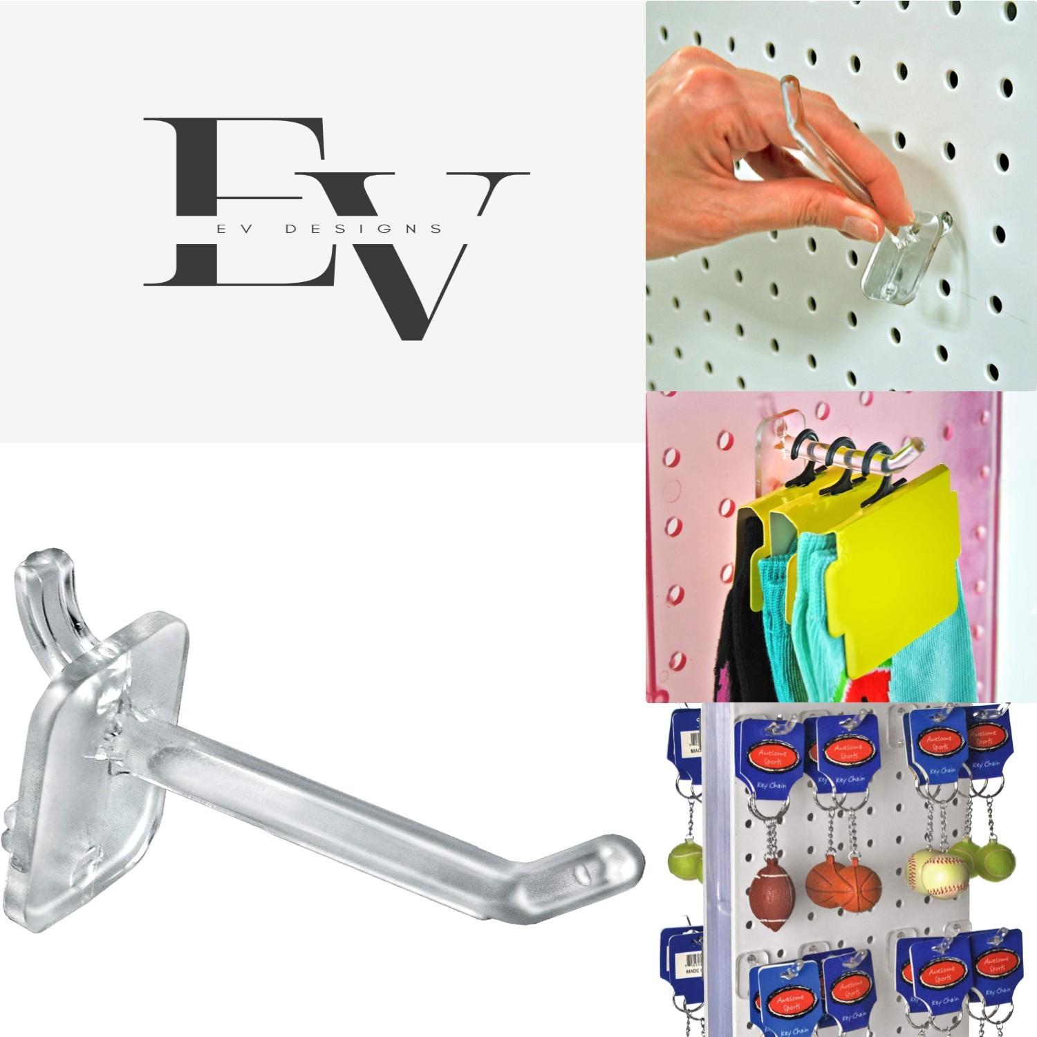 Versatile 2-Inch Pegboard Hooks - 50 Count in Clear, Black & White Options