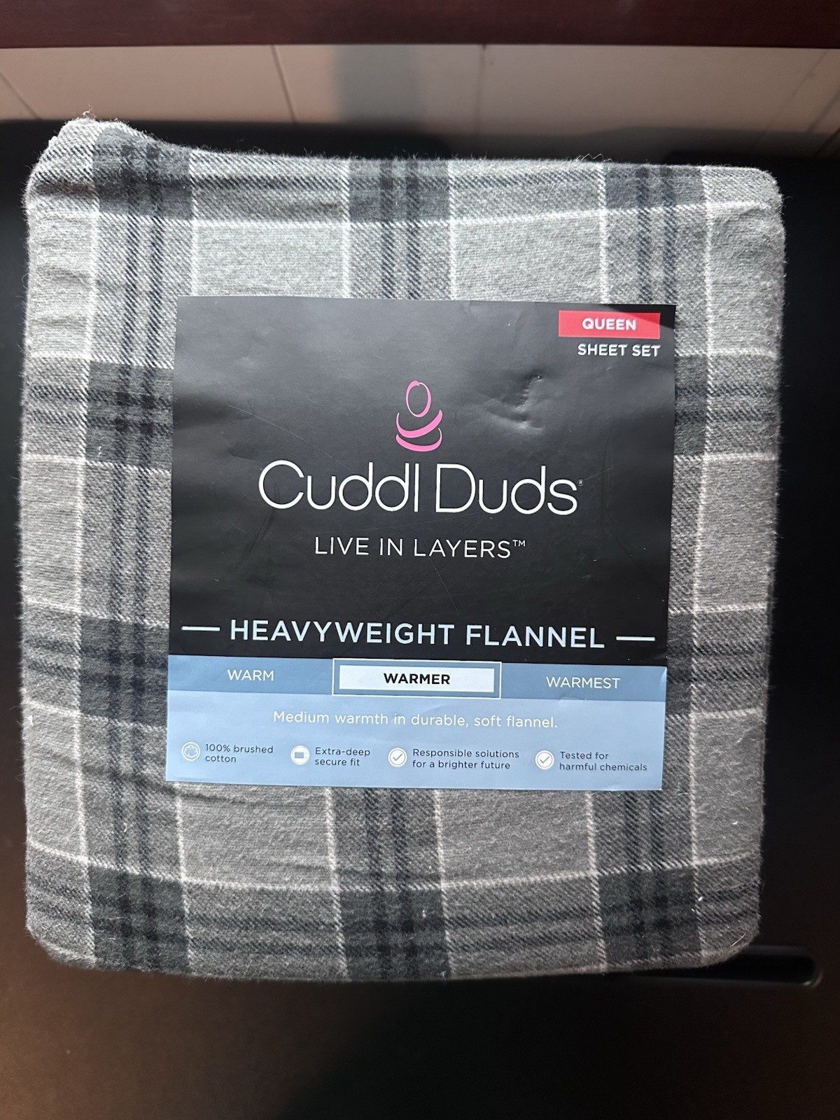 Cuddl Duds Heavyweight Flannel Sheet Set, Plaid 4pc, Sz Q or K, Brand New