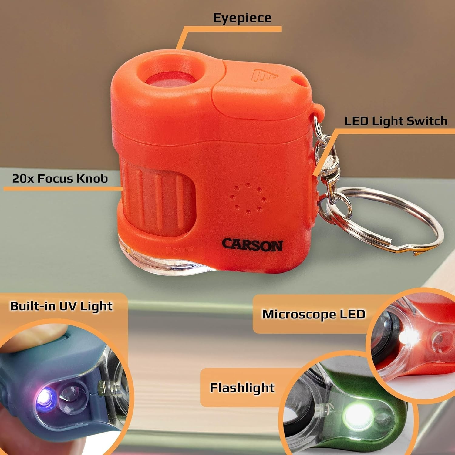 Educational Carson MicroMini 20x Lighted Pocket Microscope with Flashlight