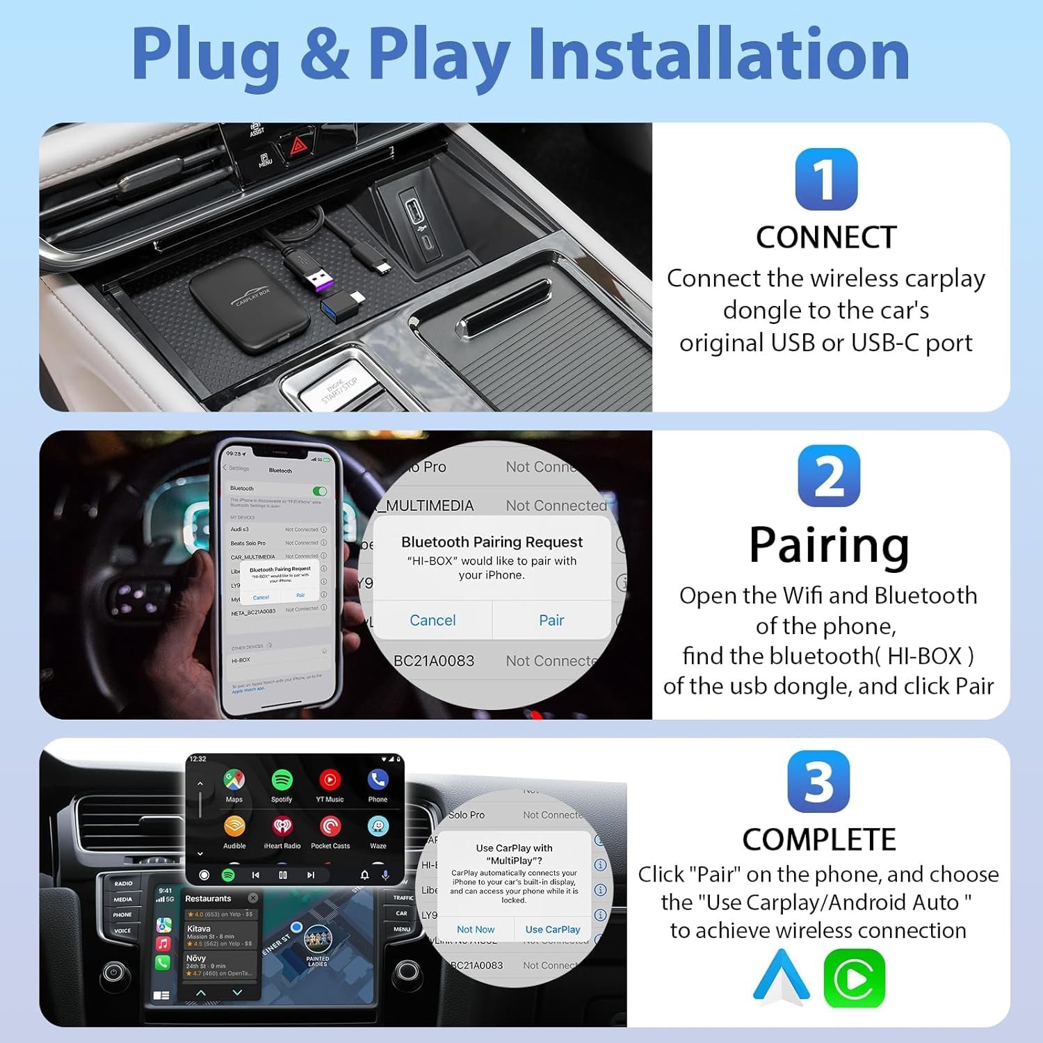 CarPlay Wireless Adapter & Android Auto Adapter,2025 Upgrade Convert Black