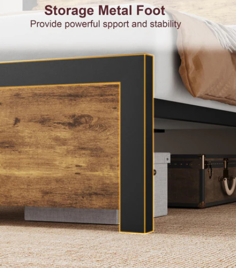 [HOT] Garvee King Bed Frame, Platform King Size Bed Frame with Wood Headboard