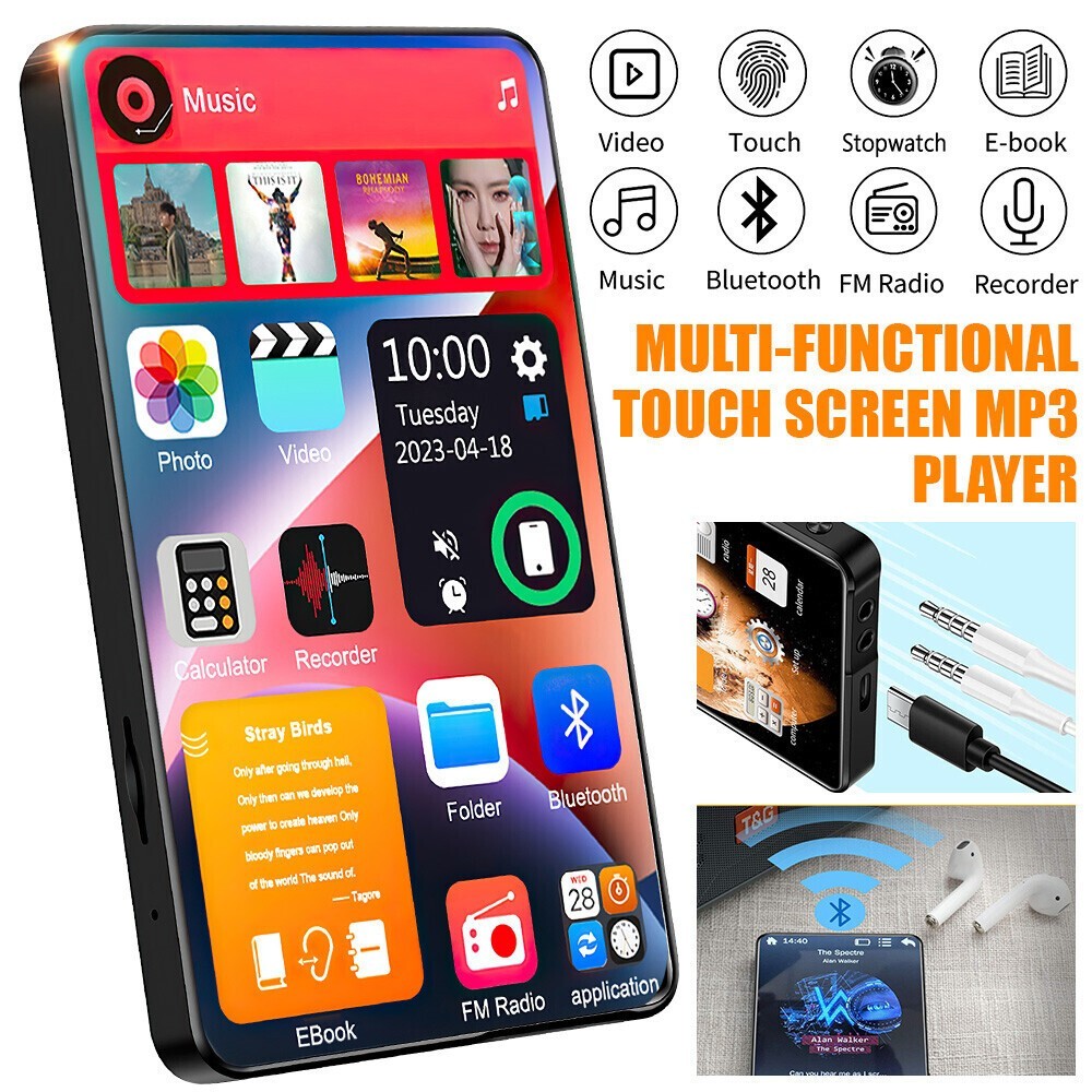 Support 256GB 4" Bluetooth LED MP3/MP4 Lossless Music Player FM Radio Recorder