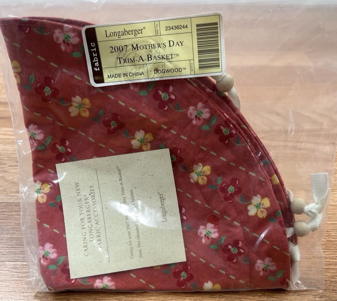 Longaberger Fabric Liner for 2007 Mother's Day Trim-A-Basket in Dogwood NEW