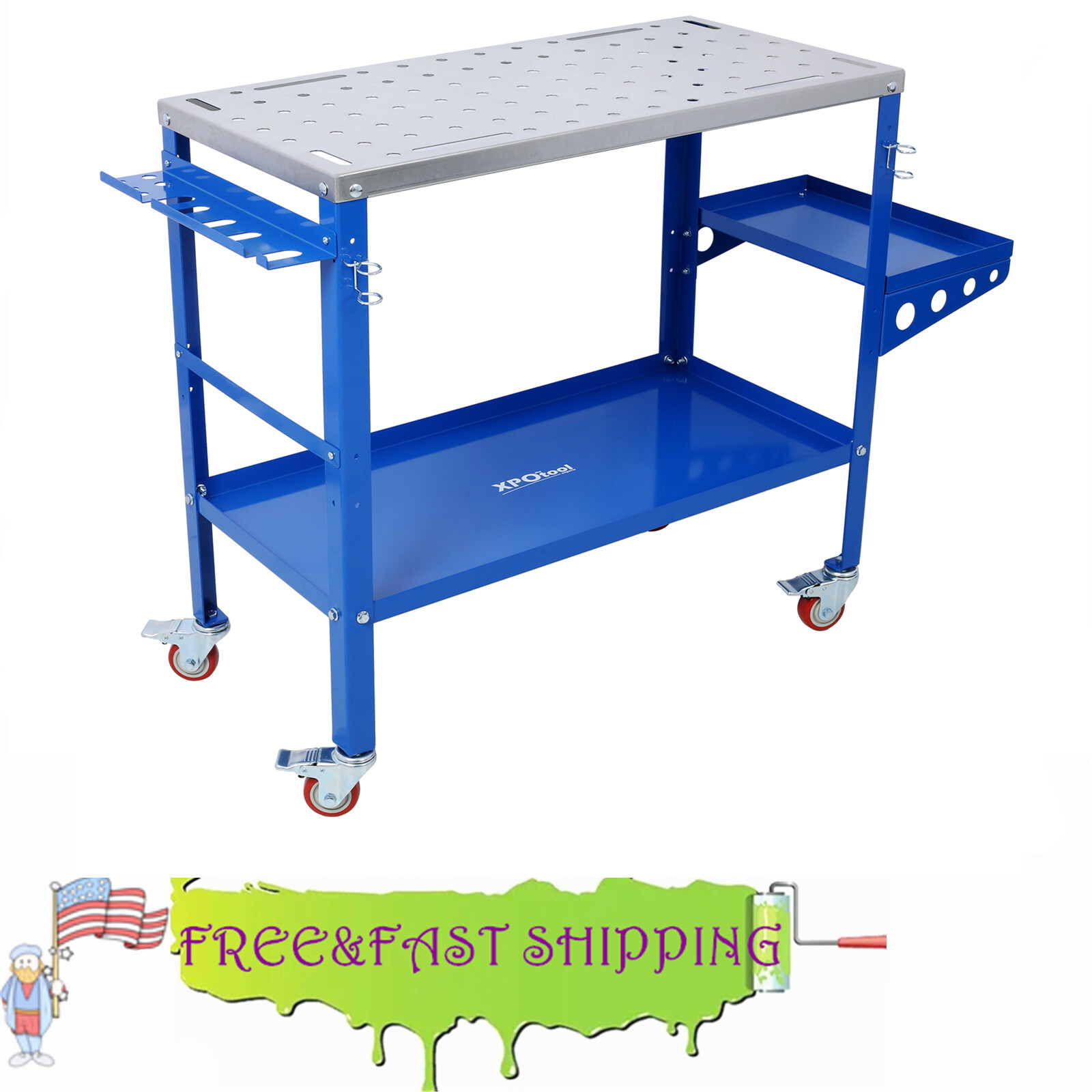 Steel Welding Table 1200lbs Capacity Workbench Welding Cart w/Wheel 5/8" Holes
