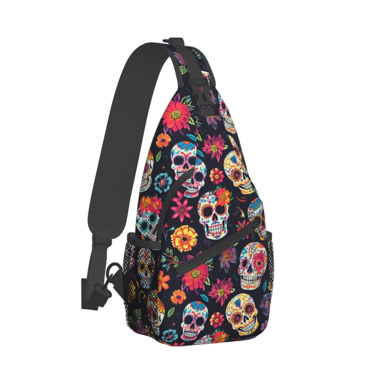 Colorfully Sugar-Skull Sling Backpack Hiking Backpack Crossbody Bag Sports Li...