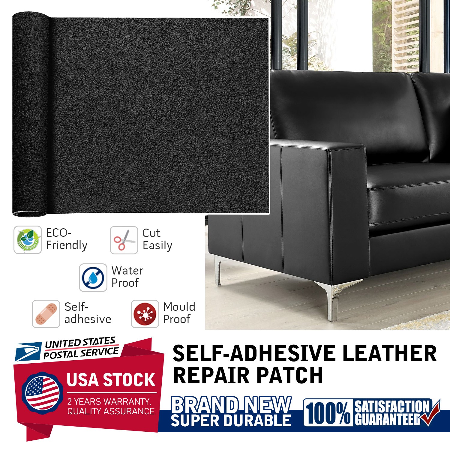 Multi-functional Black Leather Repair Self-Adhesive Patch Stick on Sofa Car Seat