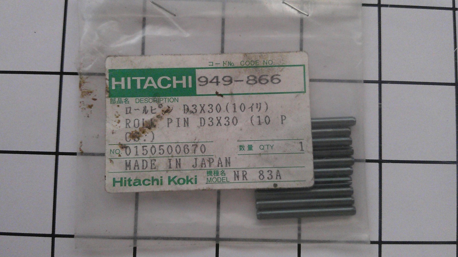 Hitachi 949-866 Roll Pin D3x30 (10Pk) for NR83A NV45AB3 N5024A NT65A +more tools