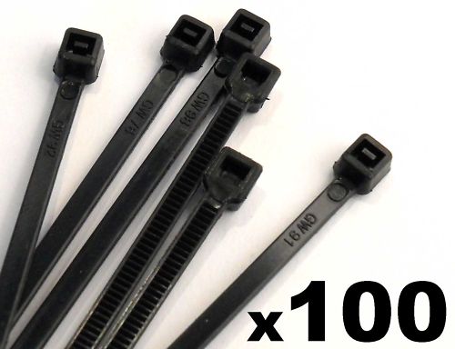 100x Nylon Cable Ties / Tidies / Zip Ties 100mm x 2.5mm Black High Quality