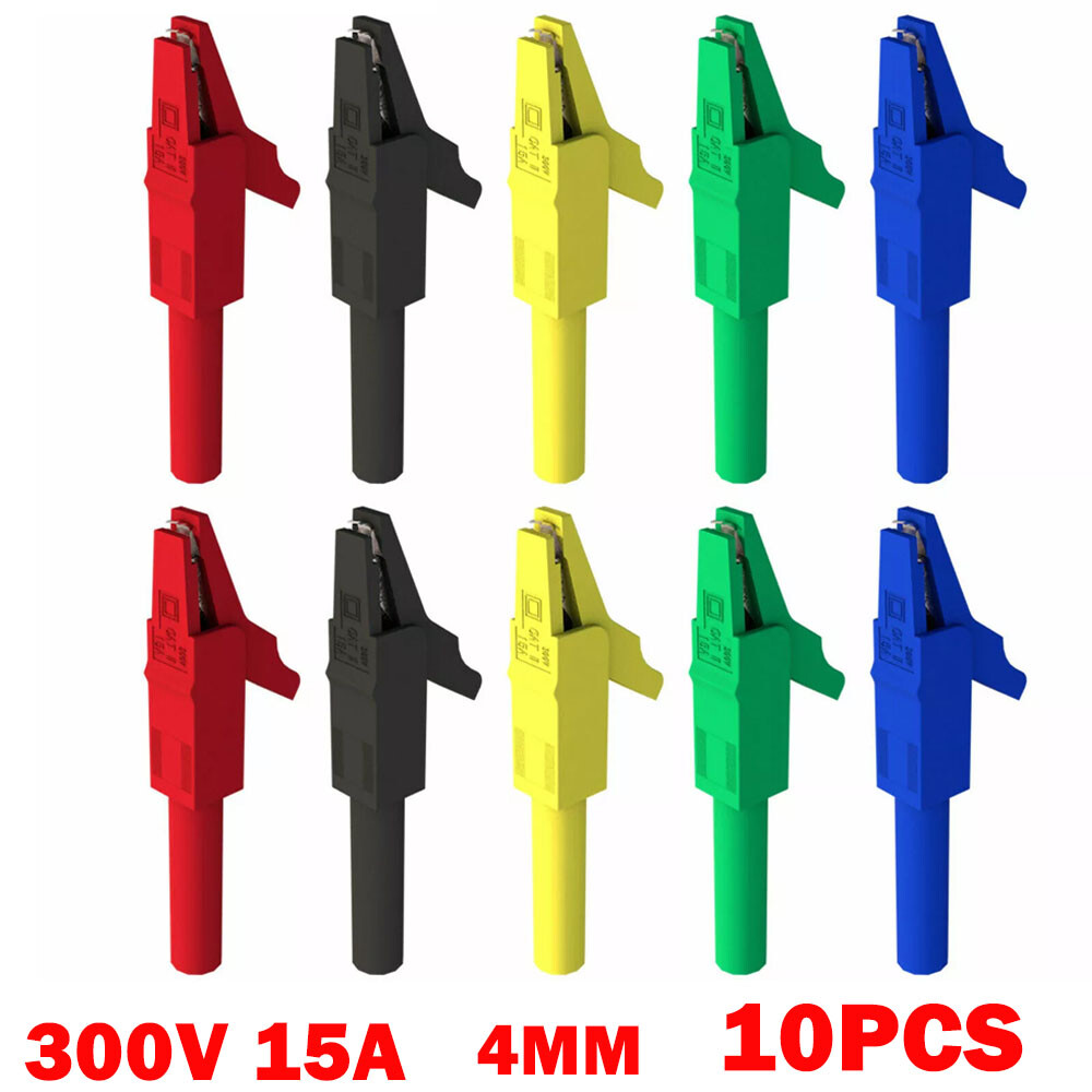 10PACK Insulated Alligator Crocodile Clips With 4mm Banana Jack Socket 300V 15A