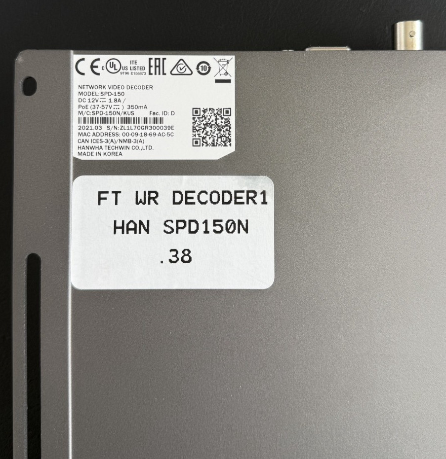 Hanwha Techwin SPD-150 WiseNet 49-Channel Network Security Video Decoder