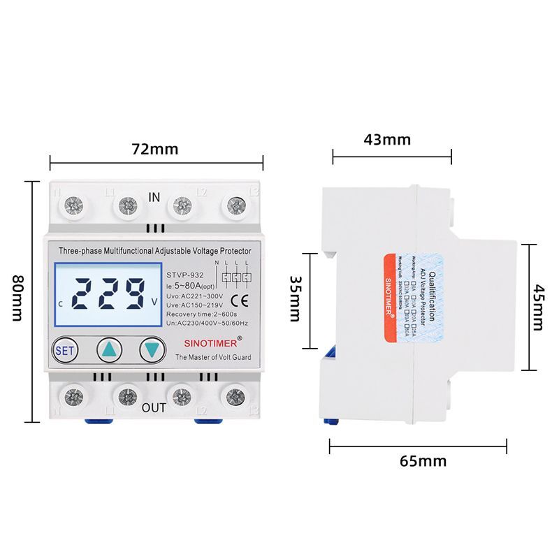 Protector Relays Voltmeter Monitors Din Rail Adjustable Voltage AC 380V 3 Phase