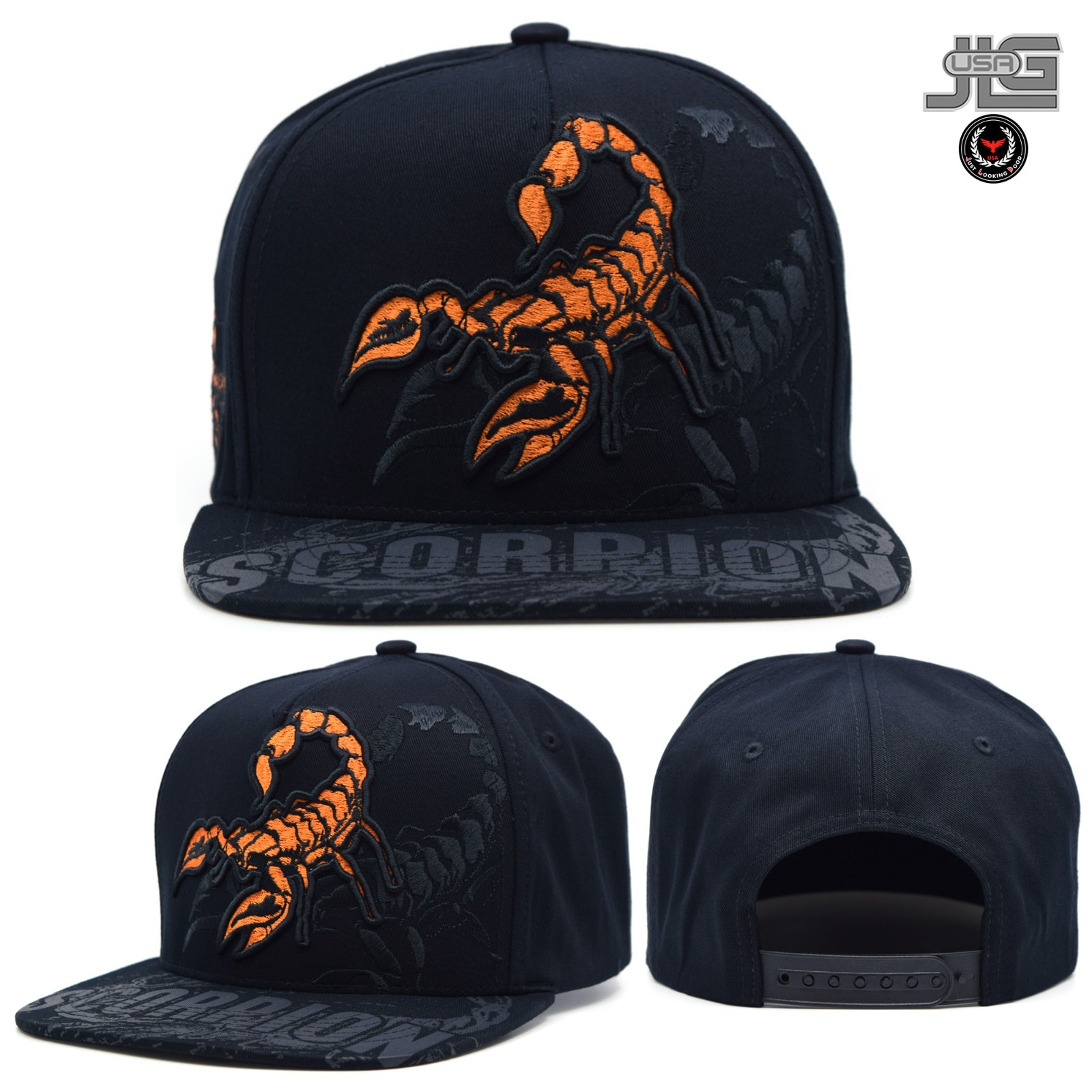 Scorpion New Leader TL Snapback 3D Scorpion Orange Embroidery Adjustable Cap Hat