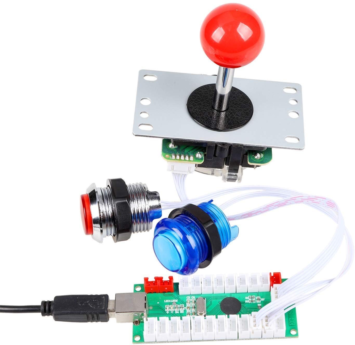 16-Button LED Arcade Controller Kit with 8-Way Joystick for PC Game Enthusiasts