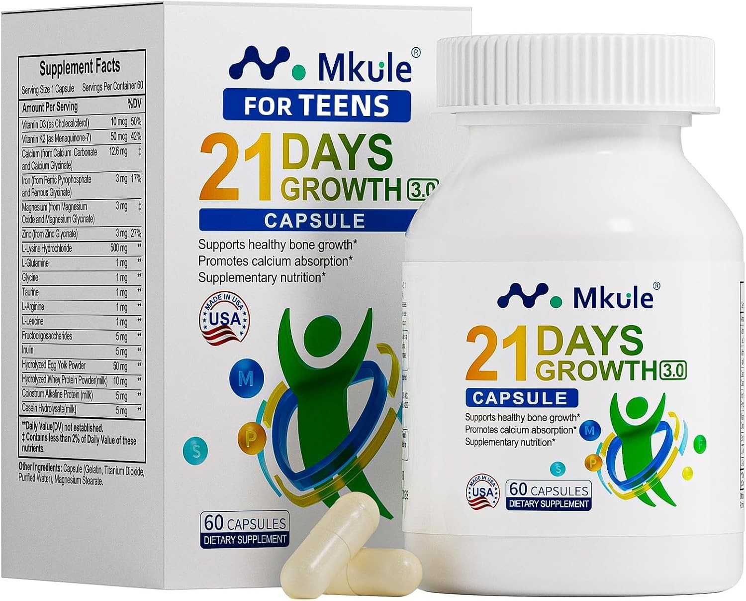 21 Days Growth Height Supplement Ages 6-24 Immunity Overall Health Made in USA
