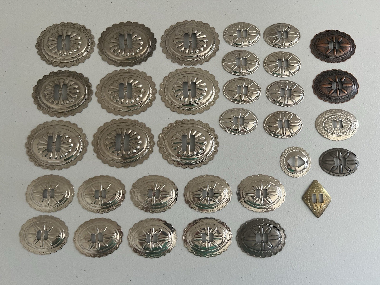Conchos Silver Gold Bronze Metal Shaped Western Slotted Crafts 33Pcs. Lot