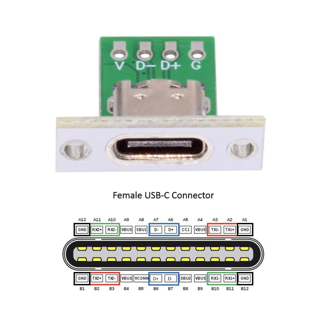 5 Pack USB C DIY Connector USB C 24Pin Female Socket Port Repair Replacement ...