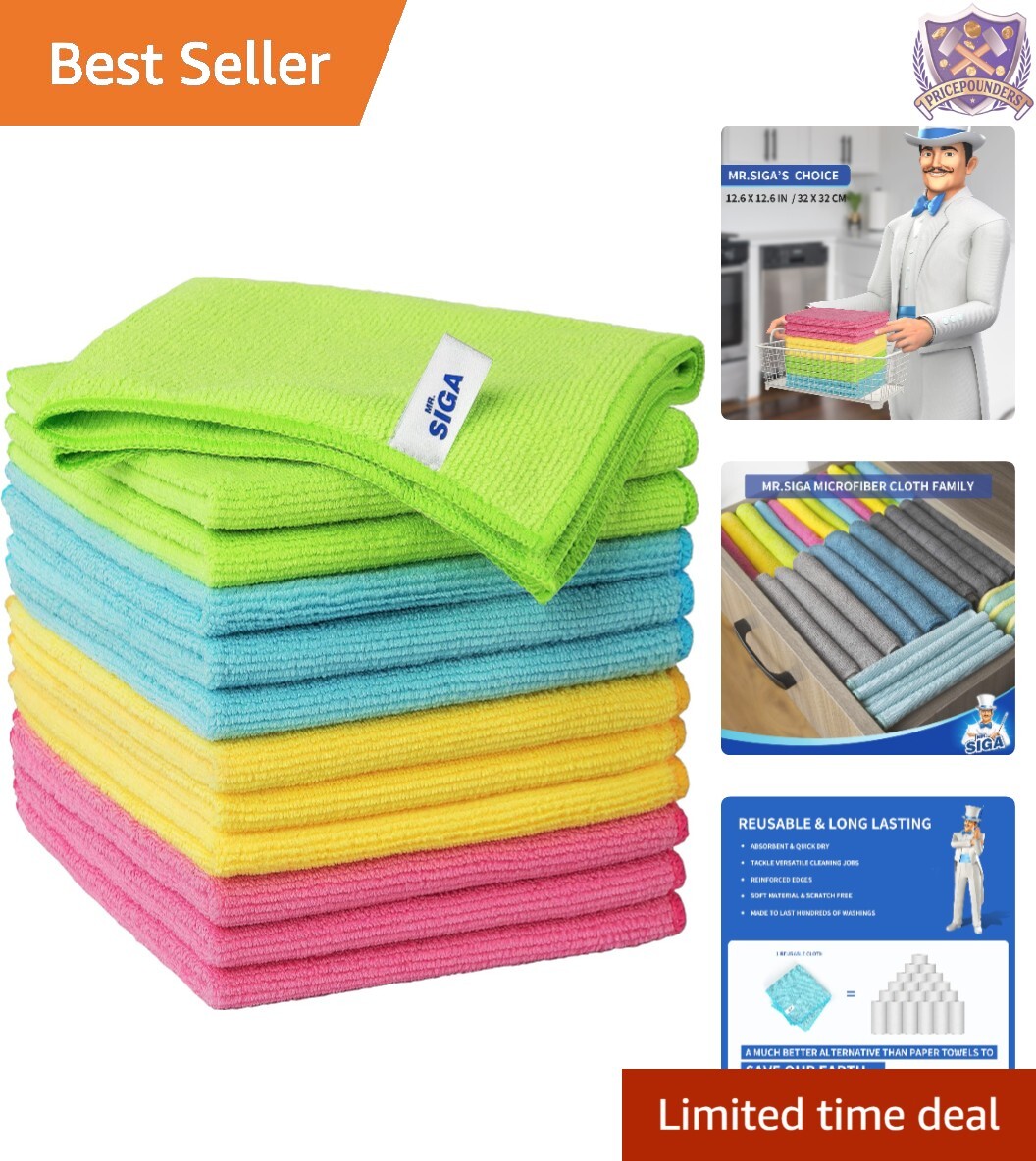Microfiber Cleaning Cloth Pack of 12 12.6" x 12.6" Ultra Soft Absorbent Rags