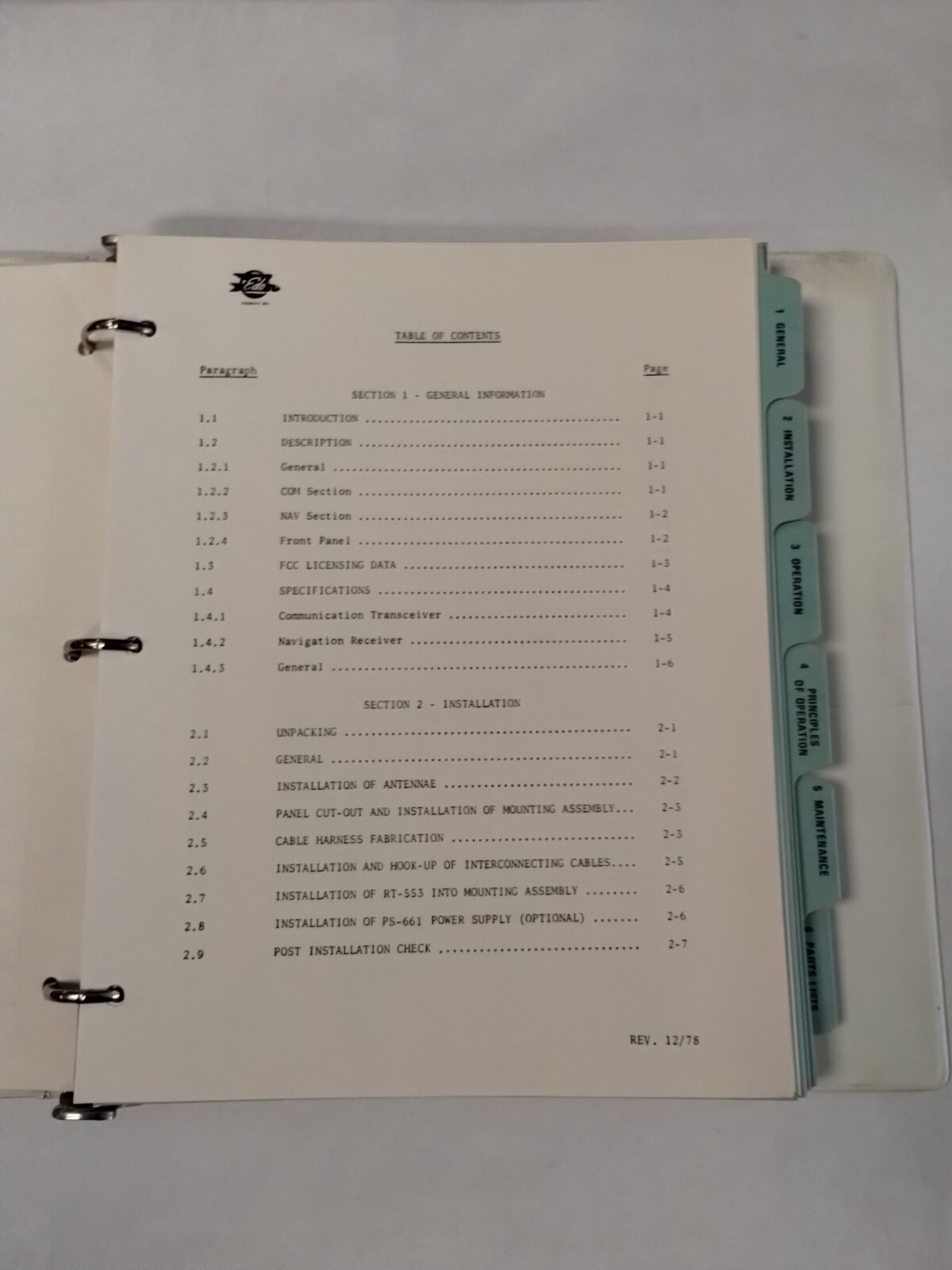 Edo-Aire RT-553, RT-553A NAV/COM System Technical Manual-Original