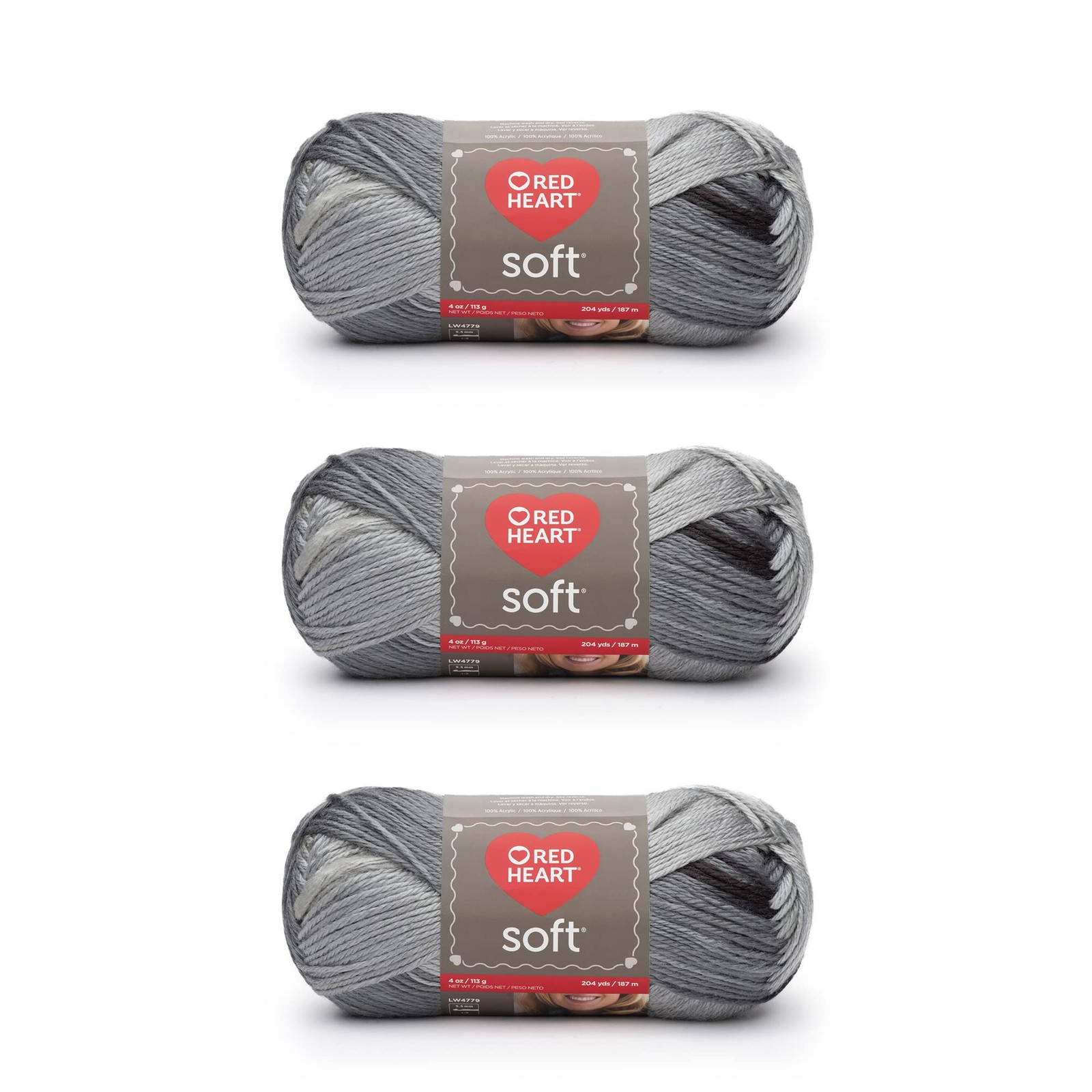 Soft Grayscale Yarn - 3 Pack of 113g/4oz - Acrylic - 4 Medium Worsted - 256 Y...