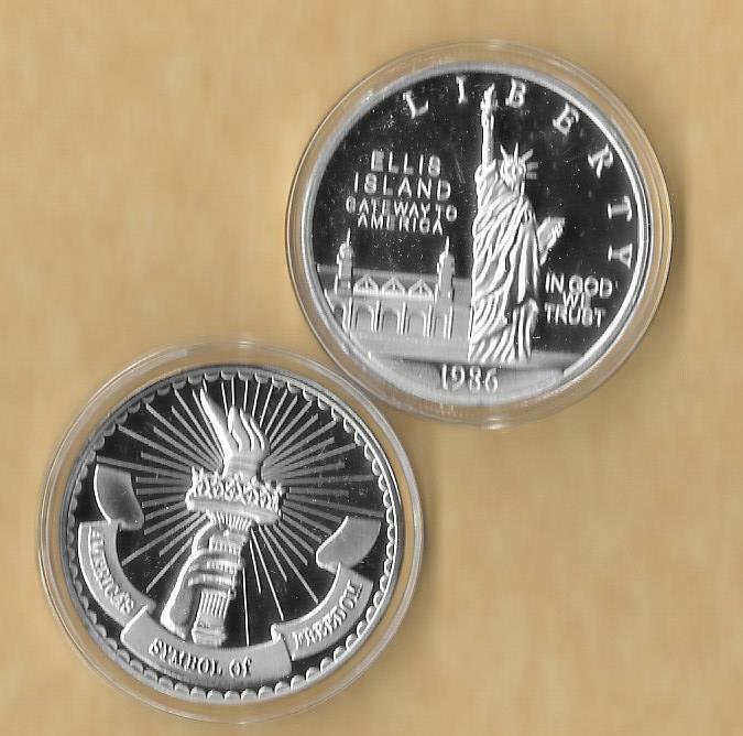 ELLIS ISLAND STATUE OF LIBERTY 1985 SILVER CHALLENGE COIN