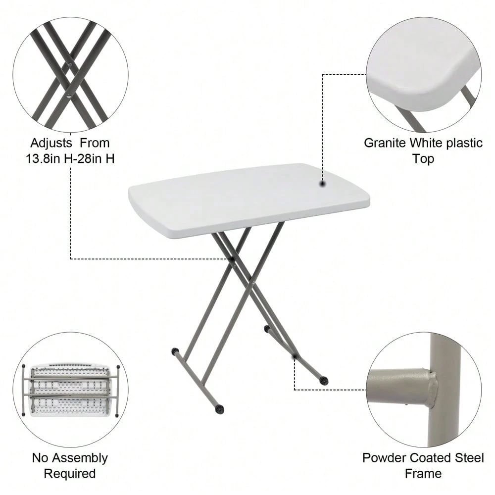 Liftable Garden Table White HDPE Outdoor Patio Side Table Portable