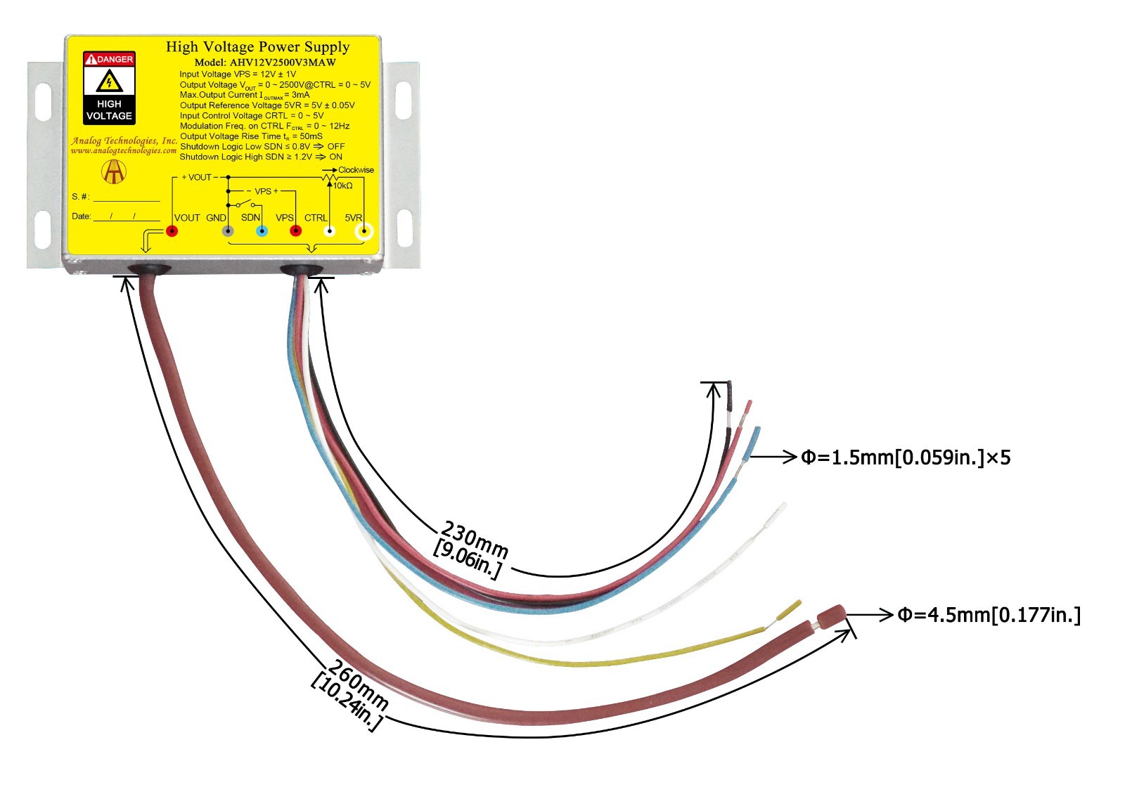 AHV12V2500V3MAW DC-DC HV Power Supply Module 12V Input 0-2500V 3mA  Control