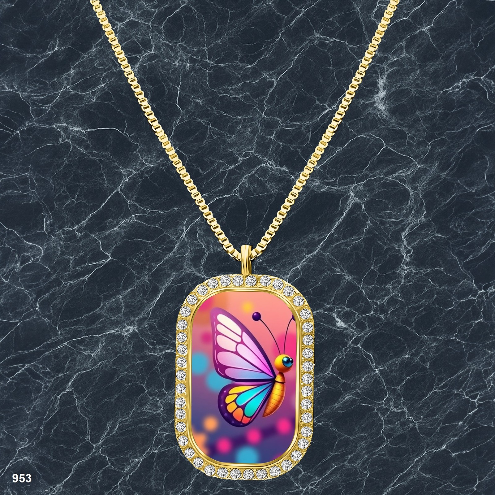 Amazing Colorful Butterfly Pendant Necklace Picture Design Radiant Gold Tone Rar