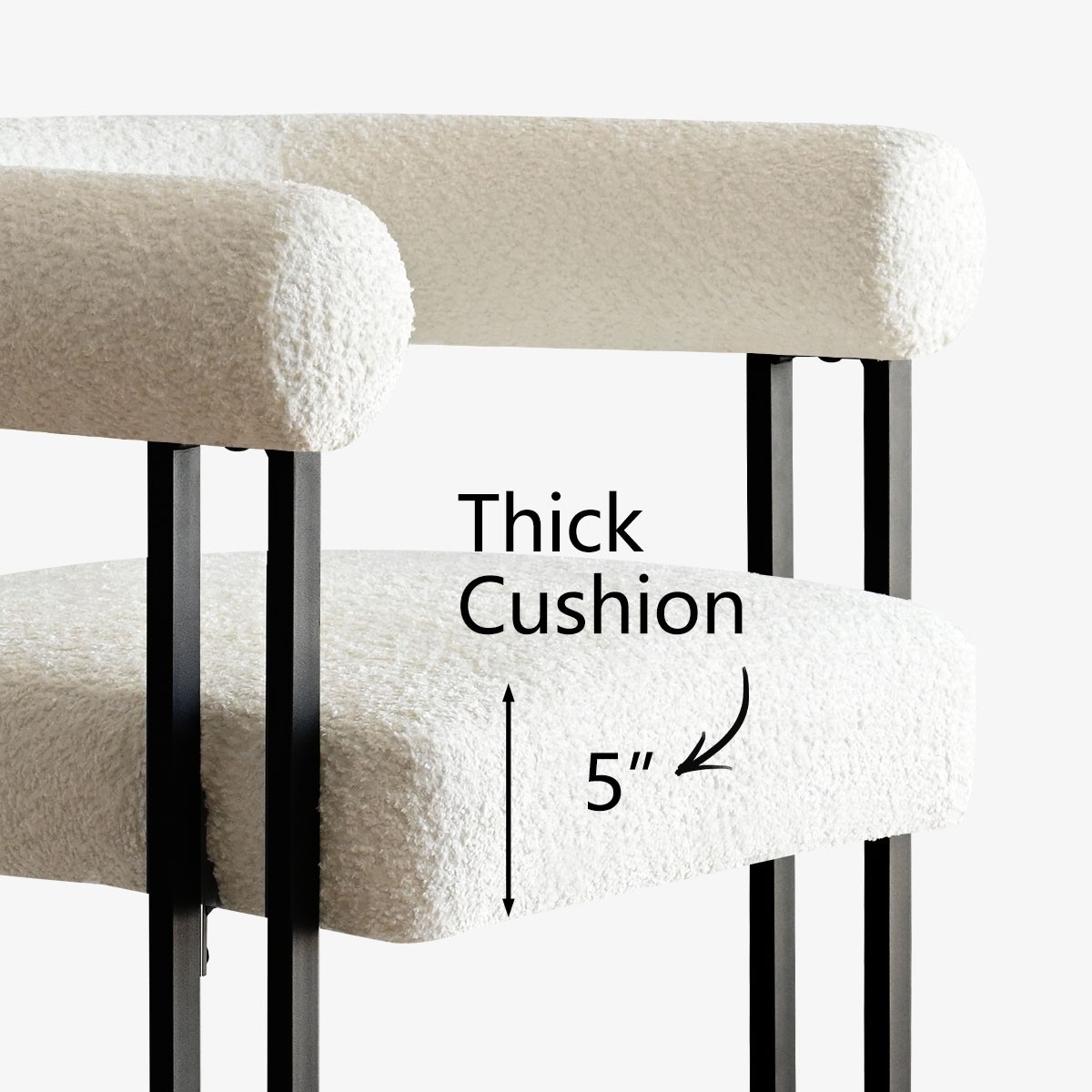 2 Pack Boucle Counter Height Bar Stools Thick Armrest Metal Frame Dining Chairs