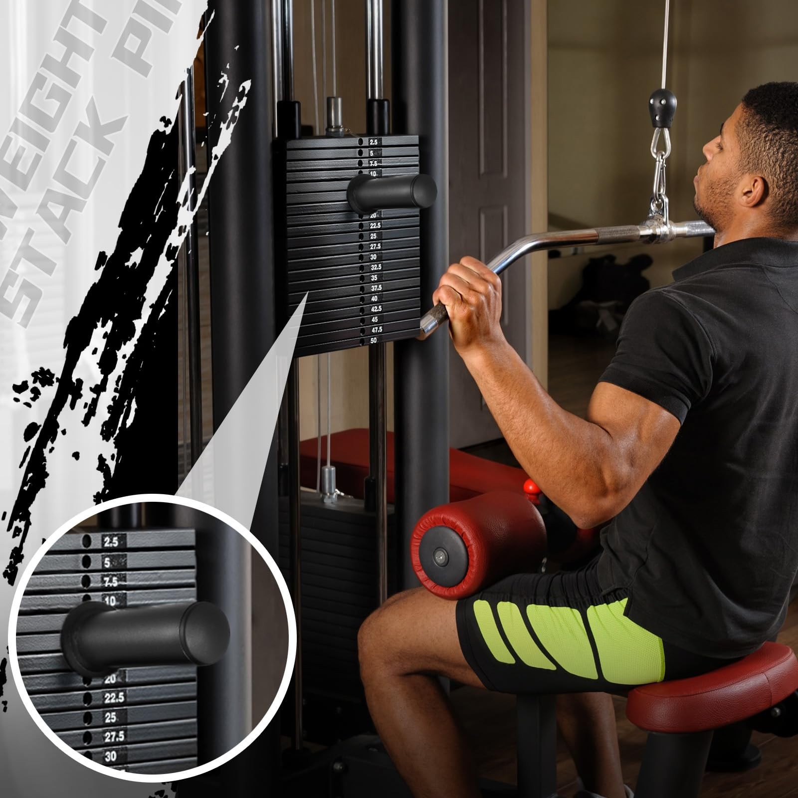 2 Pcs Weight Stack Pin Extender Gym Pin with Spring Clip Collar for 2 Inch We...