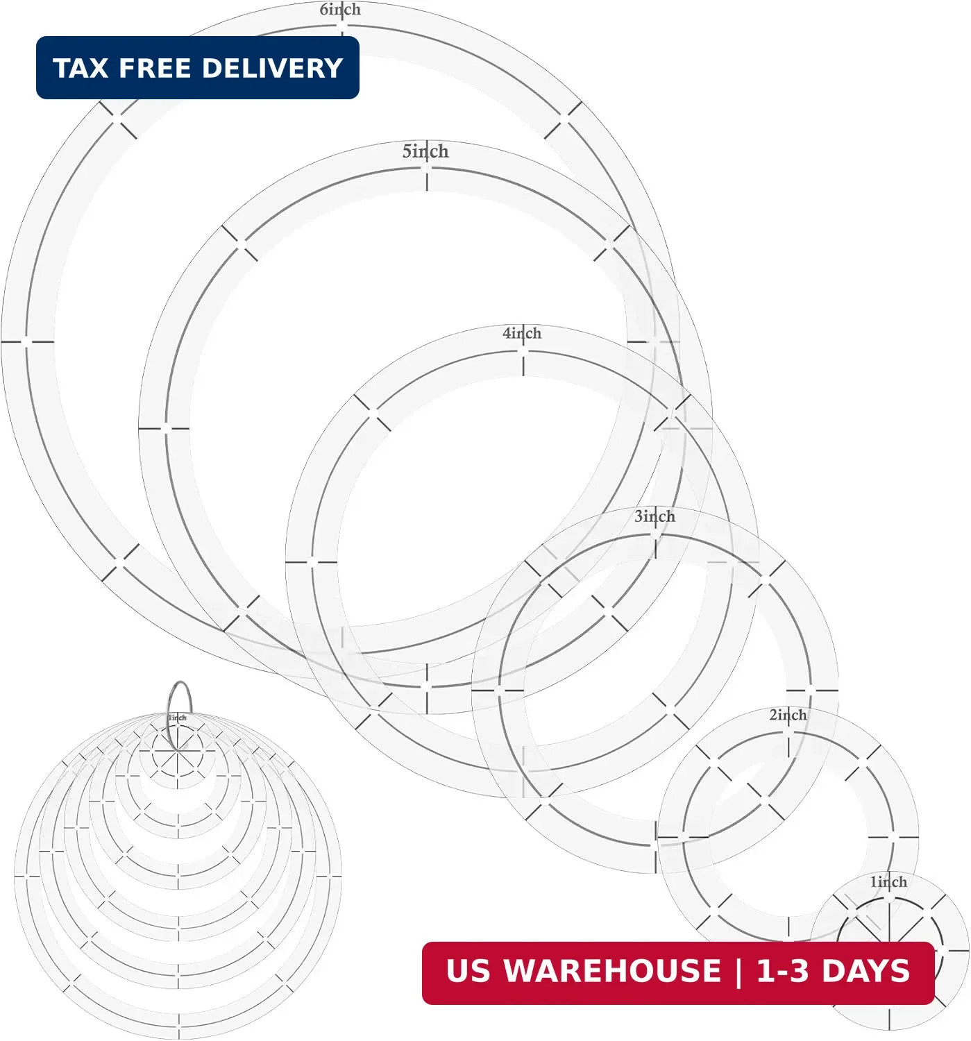 6Pcs Circle Acrylic Stencil, Circle Templates for Quilting for Patchwork DIY Cra