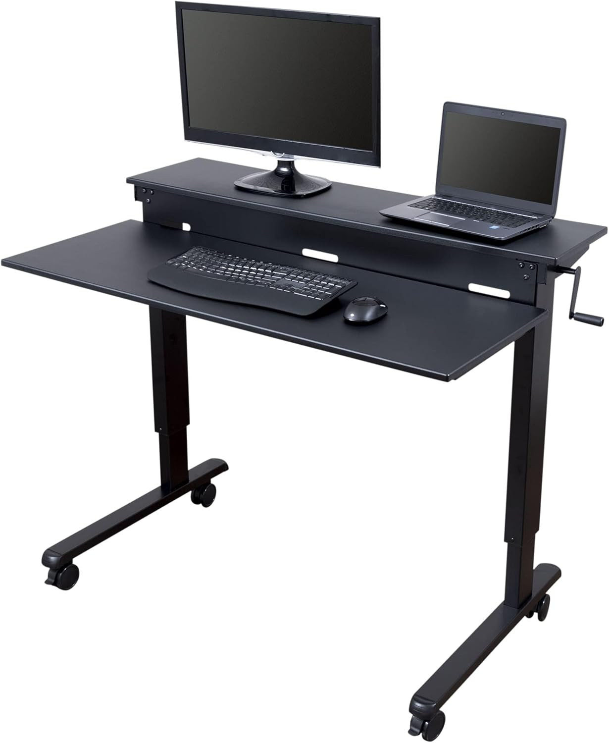 Adjustable Crank Two Tier Standing Desk - 48" Heavy Duty Steel Frame, Black