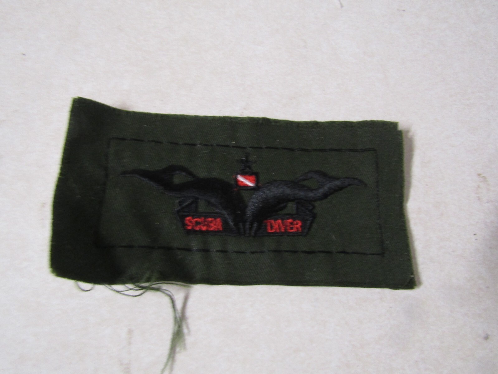 MILITARY PATCH SEW ON FOREIGN UNSURE SENIOR SCUBA DIVER BLACK ON GREEN CLOTH