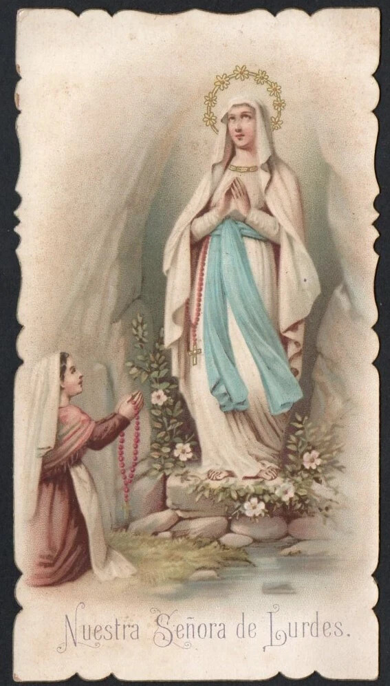 Holy card antique de la Virgin de Lourdes image pieuse santino estampa