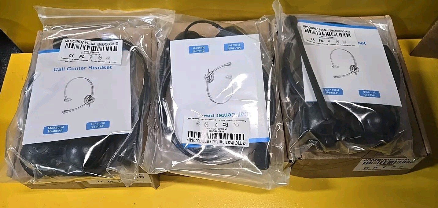 Lot 3x Emaiker EMK500DQD1407 2.5mm 3.5mm Wired Headset for DECT Phone