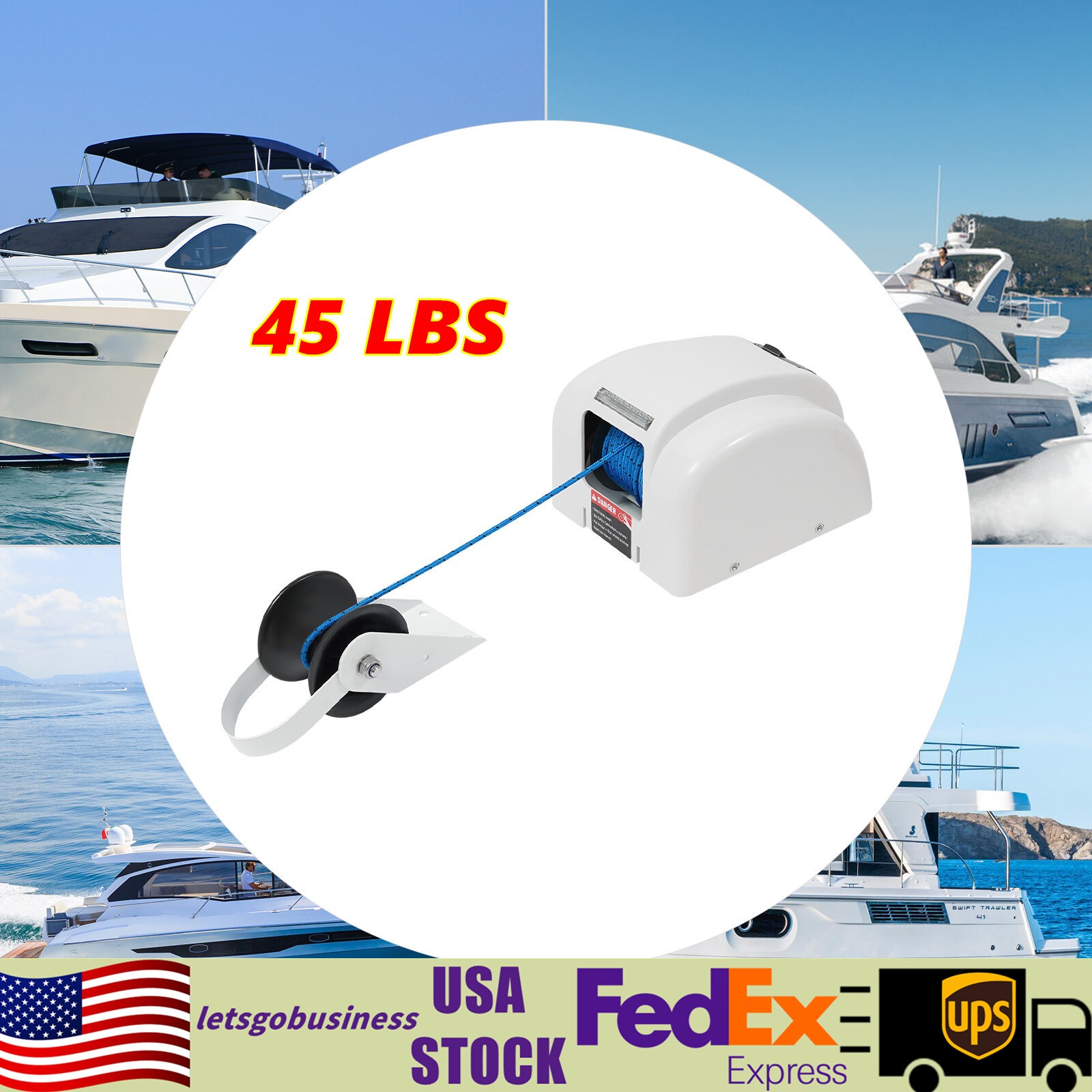 45 LBS Saltwater Boat Electric Windlass Anchor Winch Marine with Wireless Remote