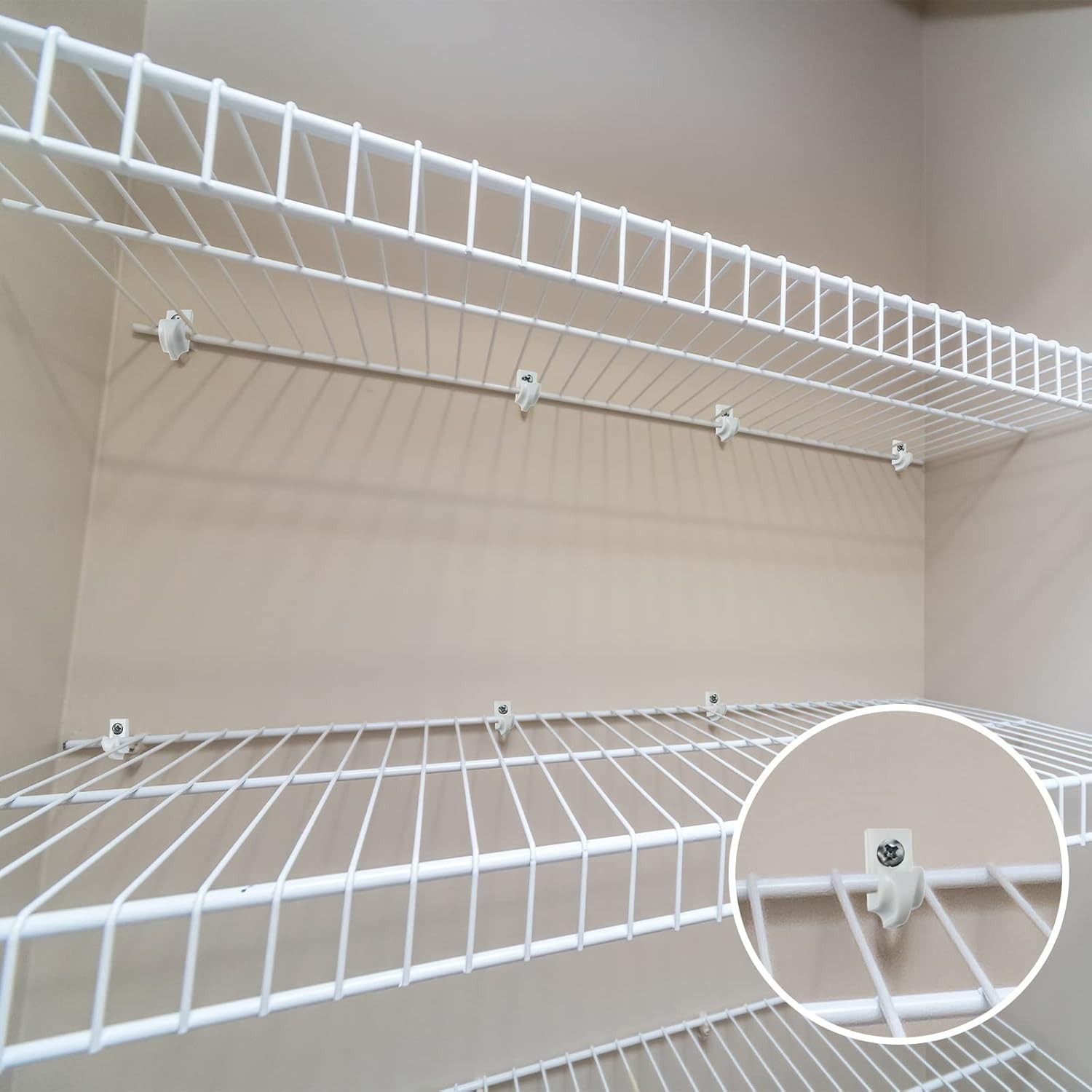 20 Pieces White Wire Shelf Clips Closet Shelves Down Wall Loop Clips Plastic He