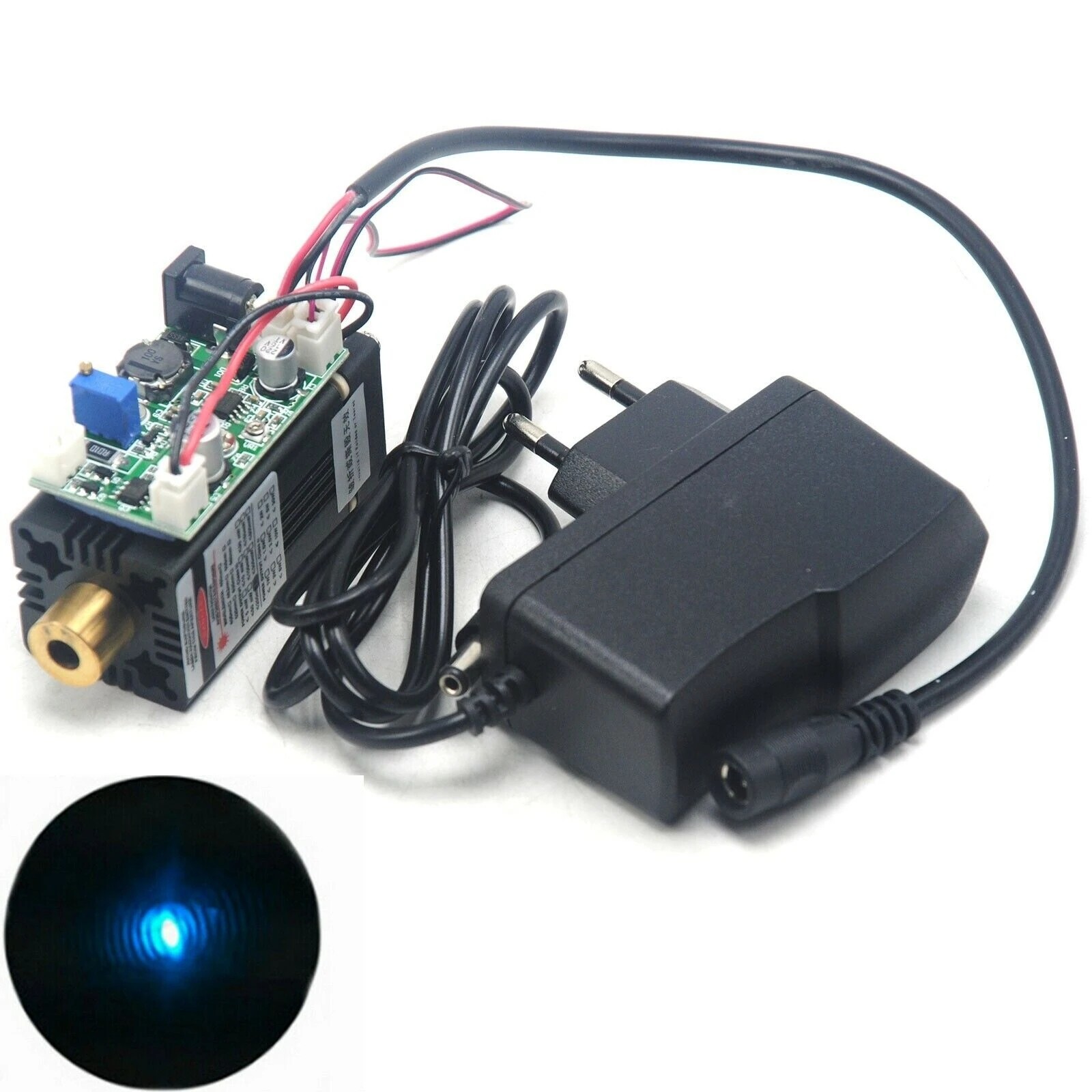 488nm 60mW Cyan-Blue Laser Dot Module Focusable Head W/ 12V Power Adapter