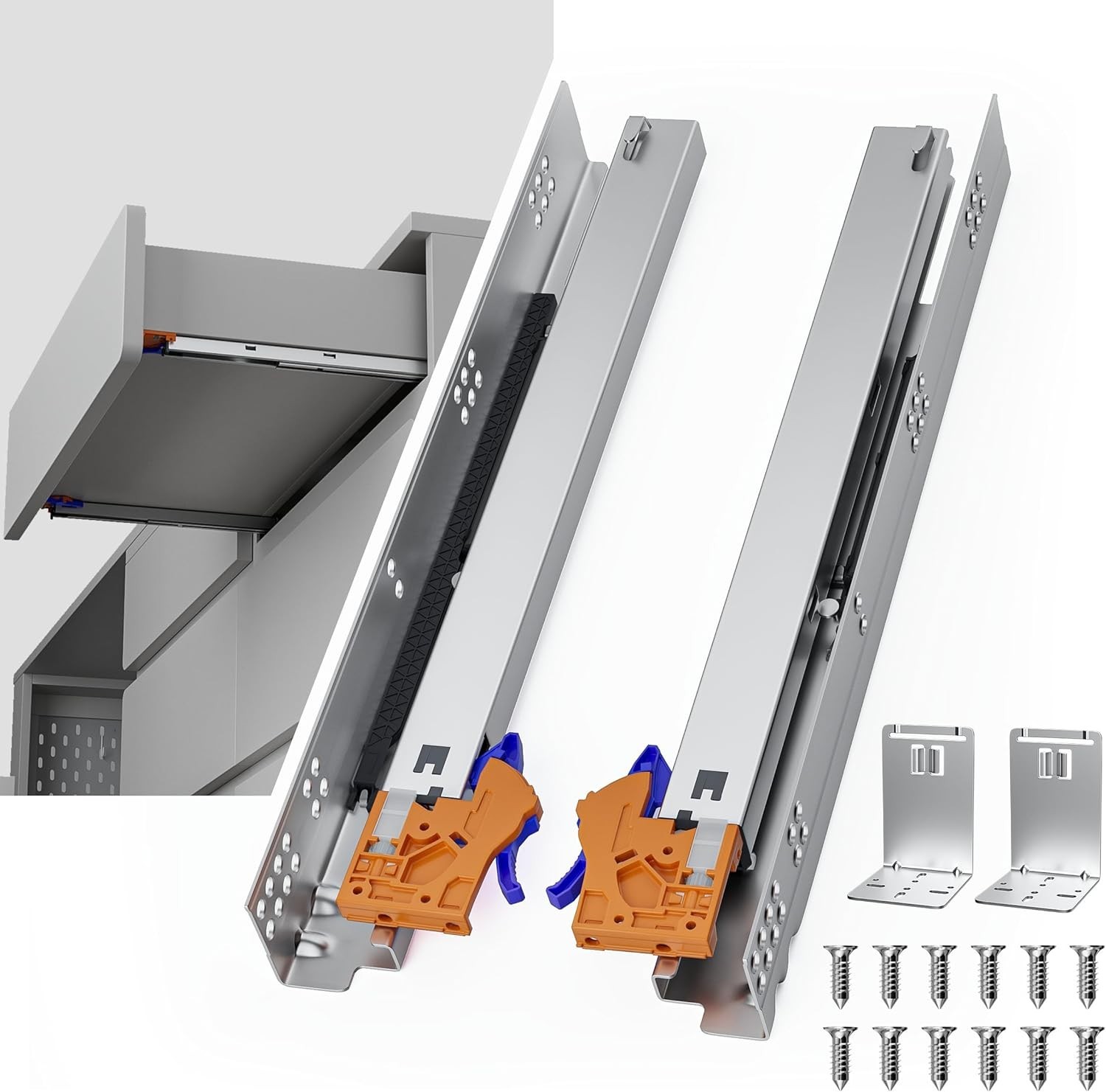 12 Inch Soft Close Undermount Drawer Slides, Concealed Drawer Rails with Rear...
