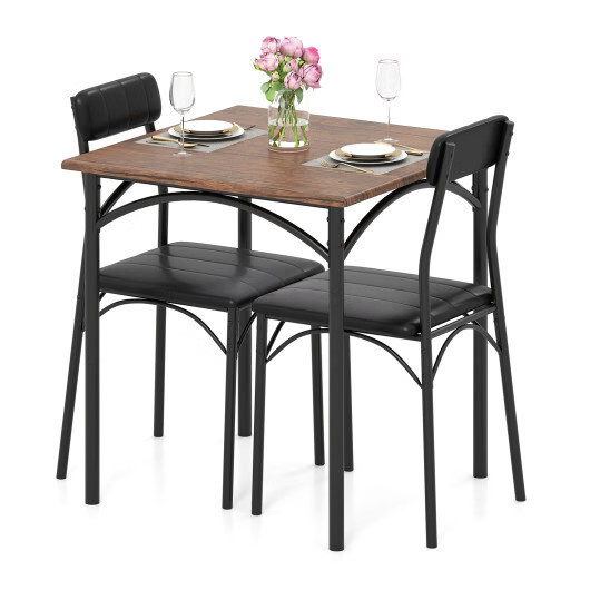 3-Piece Dining Table Set Square Kitchen Table and 2 Chairs for Dining Room-Rusti