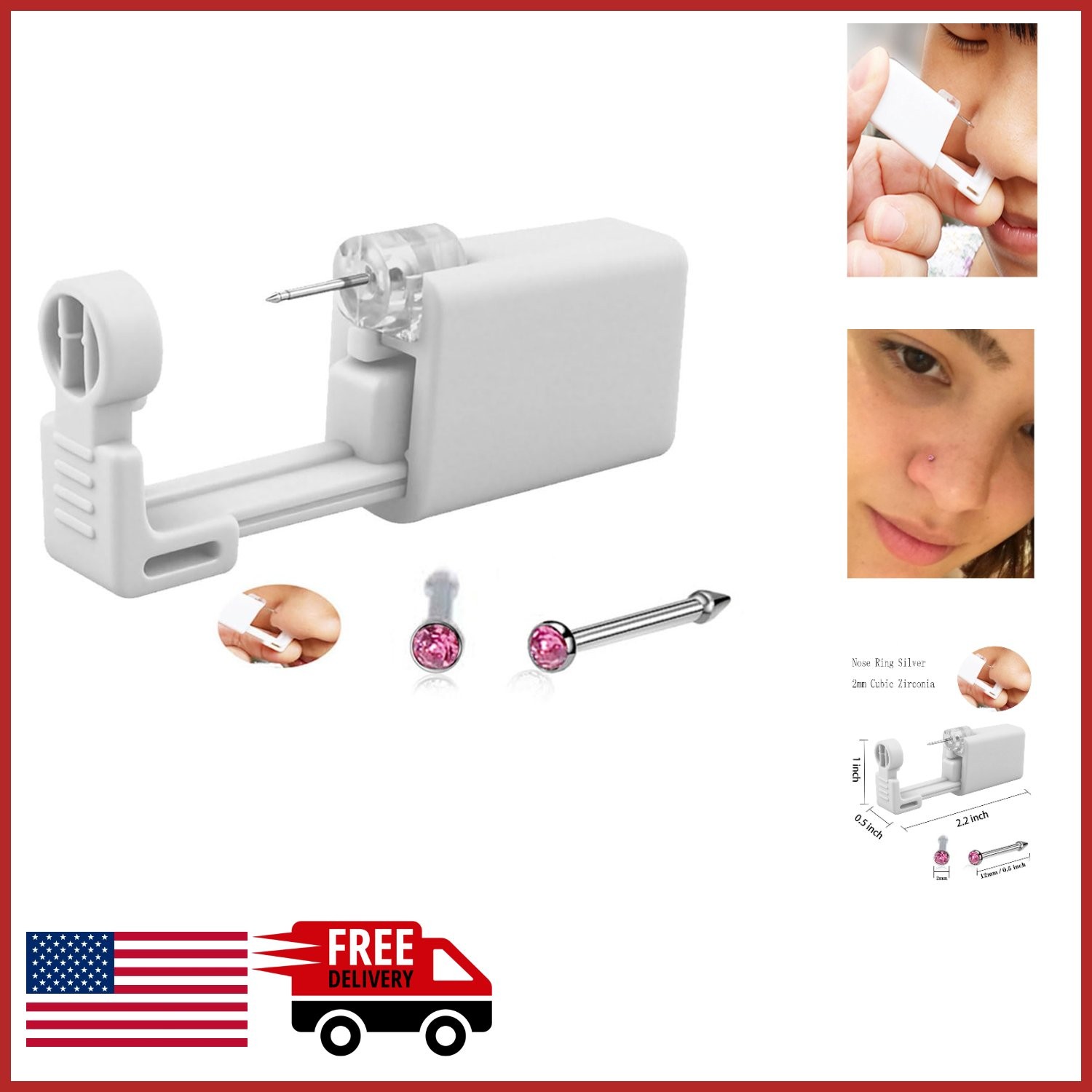 Nose Piercing Gun Kit for Easy Self-Piercing at Home with Pink Stud