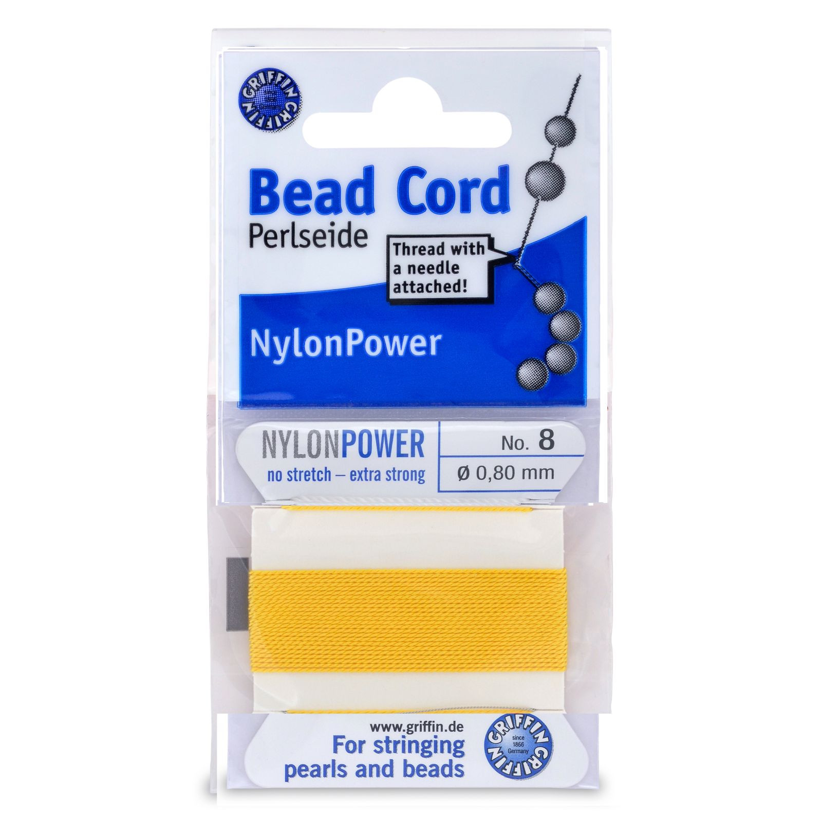 Griffin Nylon Size #8 Color Yellow 2 Meter Card with Needle