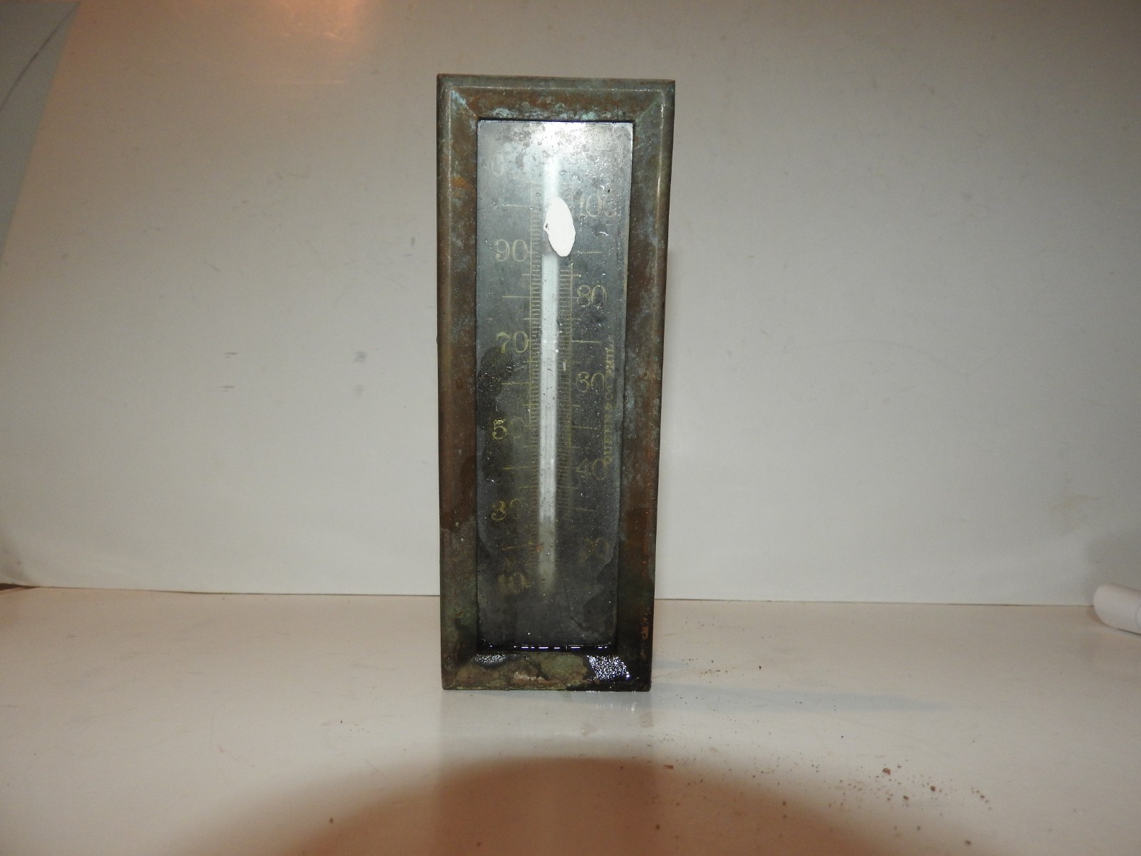 ANTIQUE 6 3/4" BRASS INDUSTRIAL THERMOMETER GAUGE