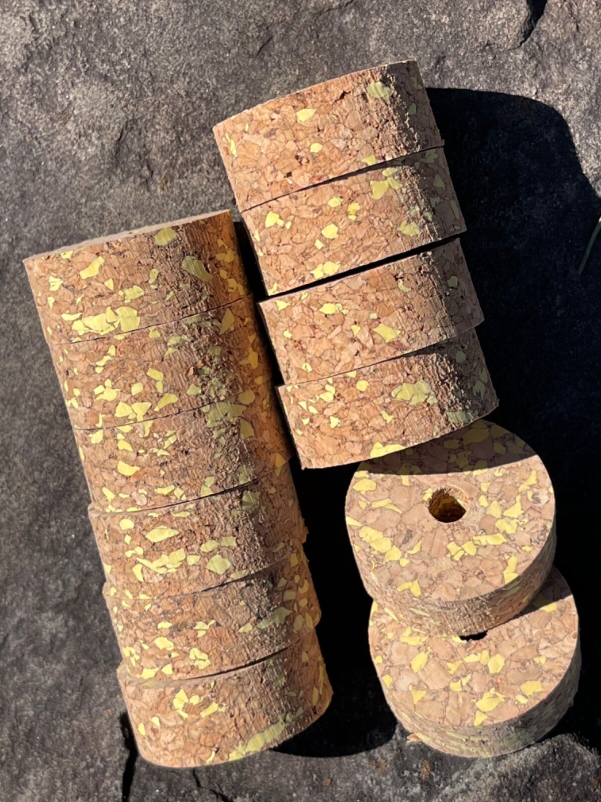 Cork Rings 12 Premium Sunshine Yellow Burl,  1 1/4" x 1/2" x 1/4" Hole