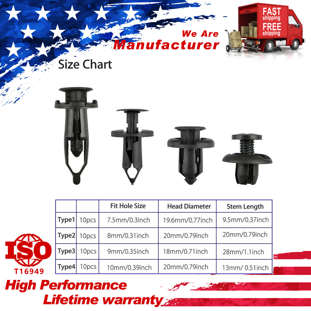 40 7.5mm 8mm 9mm 10mm Fastener Clip Bumper Push Pin Rivet Retainer Trim Moulding