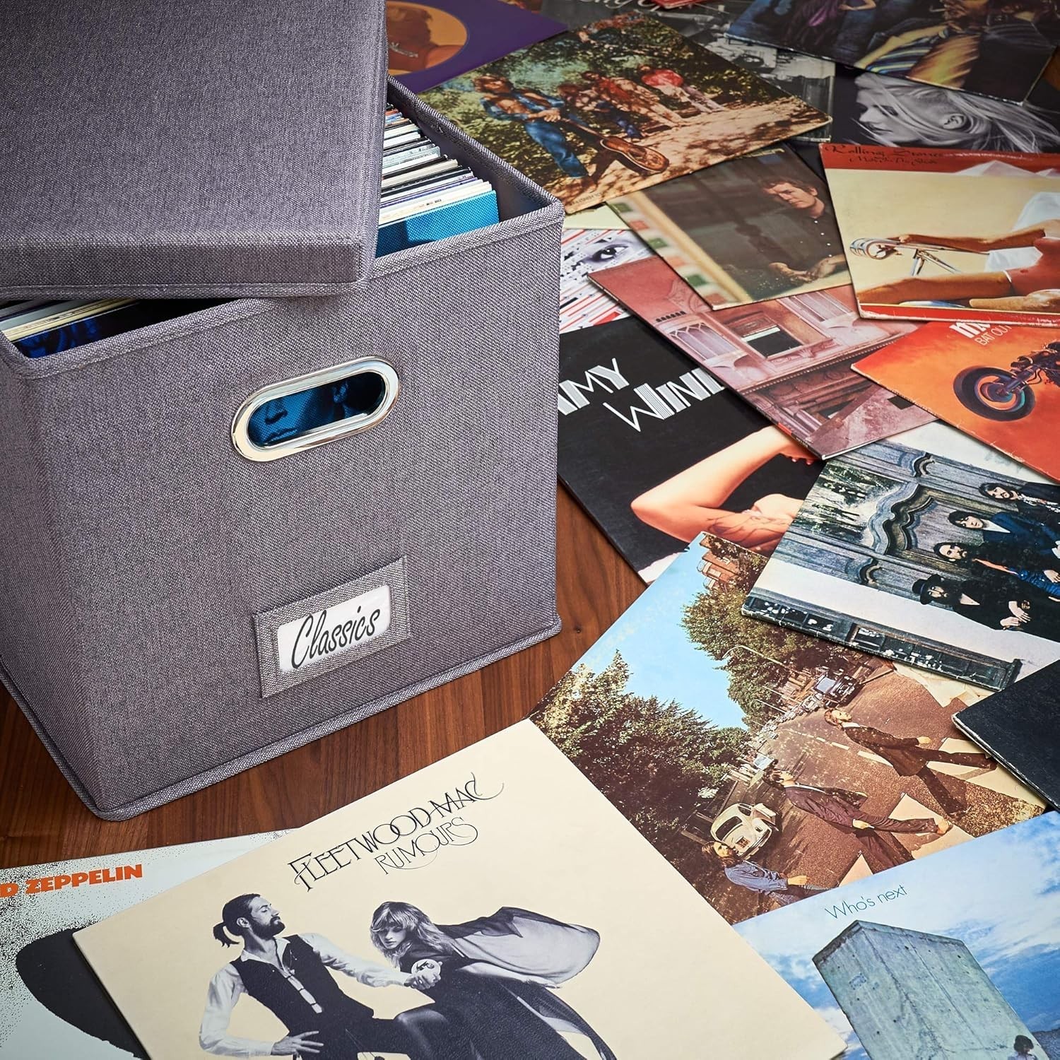 Decorative Vinyl Record Storage Box for 50+ Single Records - Sturdy and Easy ...
