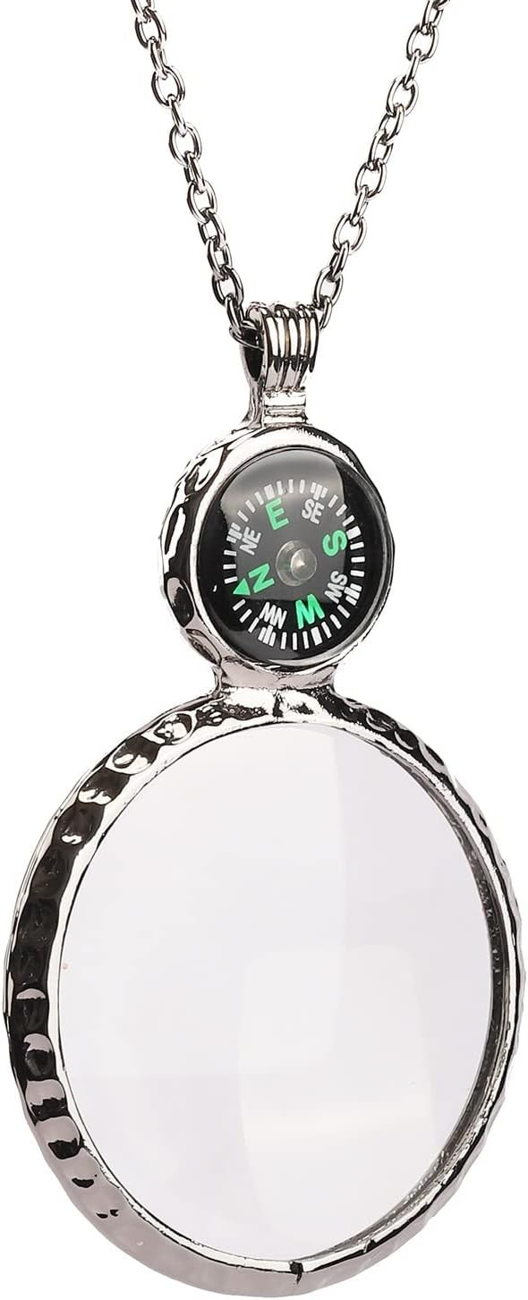 "Magnifying Glass Necklace With 10x Compass Pendant - Magnifier for Elderly "