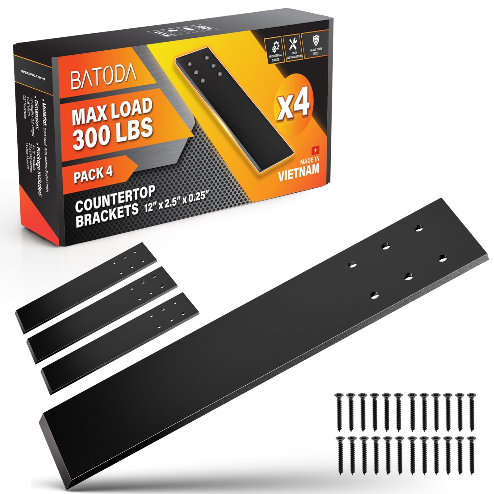 12" Countertop Support Brackets (4 pcs) for Granite - Heavy Duty L Shelf Brac...