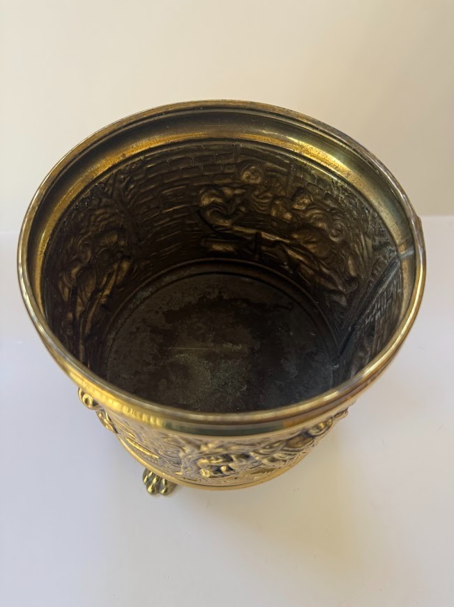 Vintage Peerage Embossed Brass Footed Planter Made in England