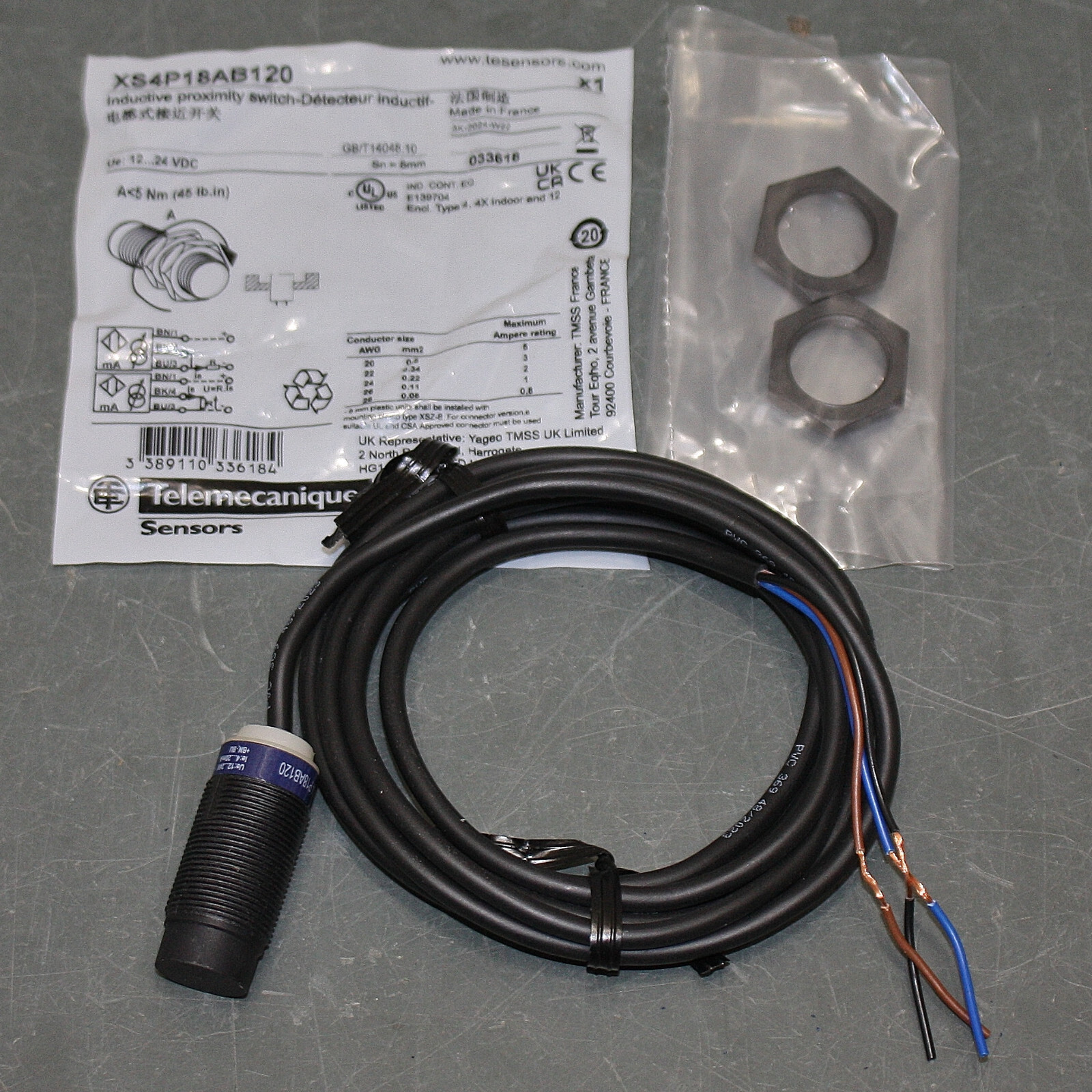 GENUINE Telemecanique Sensors Inductive Proximity Switch XS4P18AB120, 12-24V DC